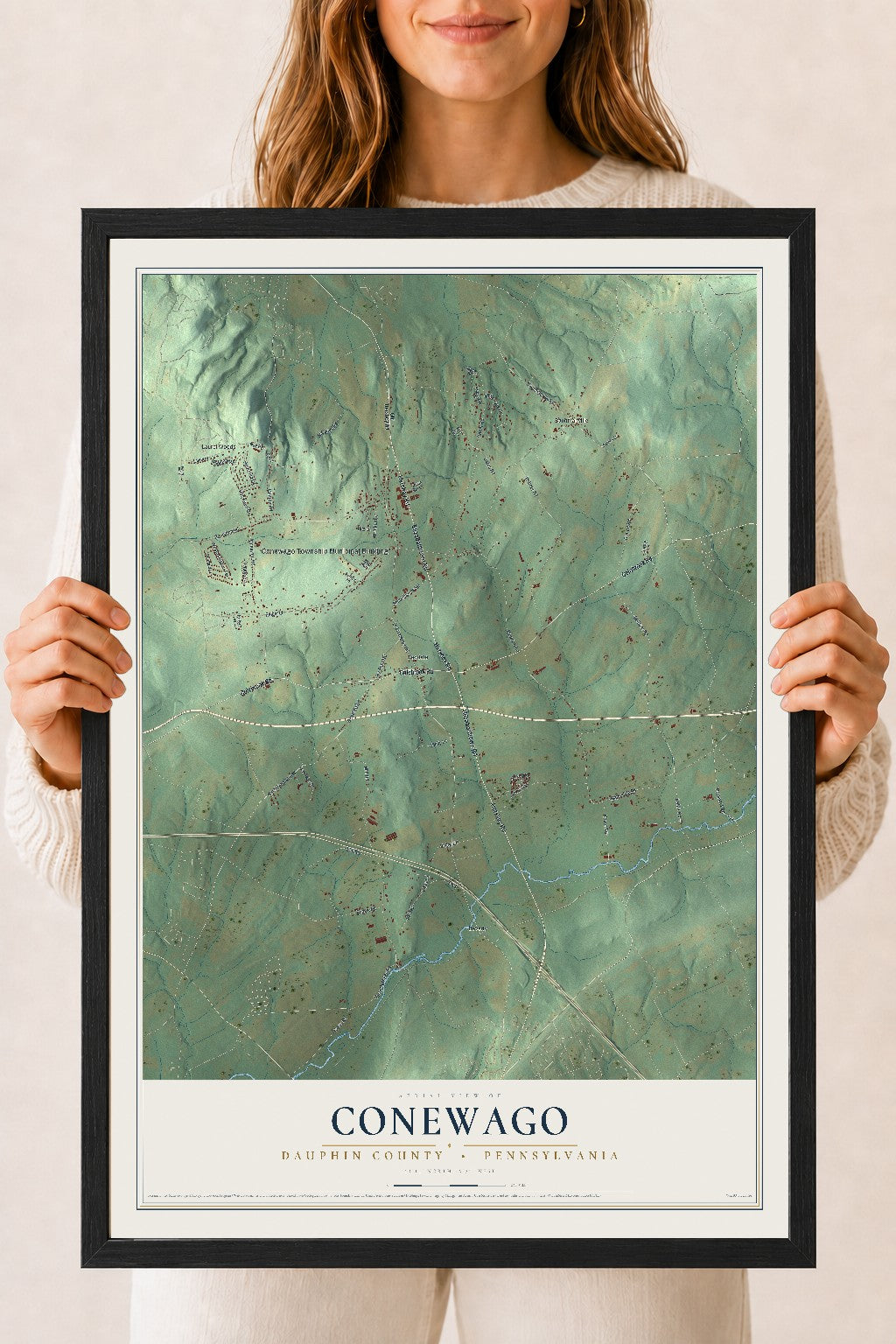 Map of Conewago, Dauphin County, Pennsylvania, 18 x 24 inch print in a black wood frame