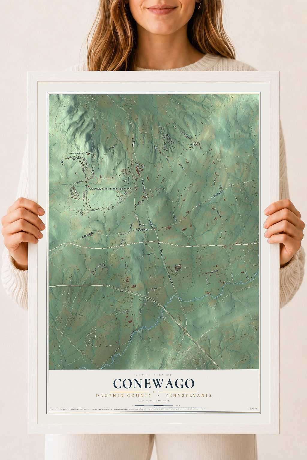 Map of Conewago, Dauphin County, Pennsylvania, 18 x 24 inch print in a white wood frame