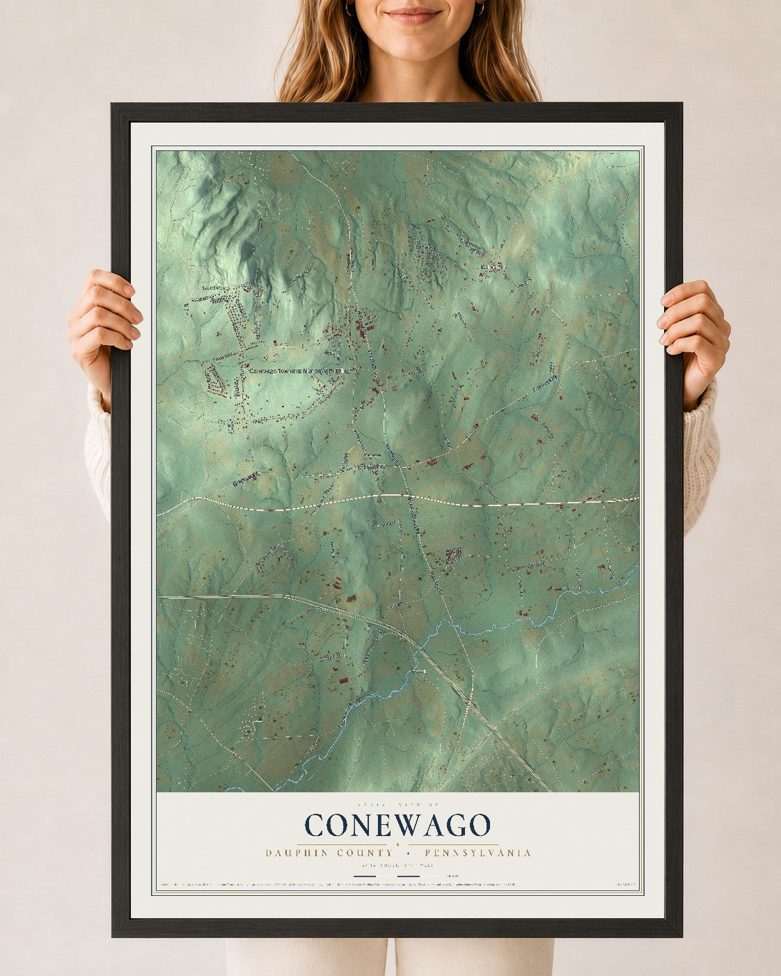 Map of Conewago, Dauphin County, Pennsylvania, 24 x 36 inch print in a black wood frame