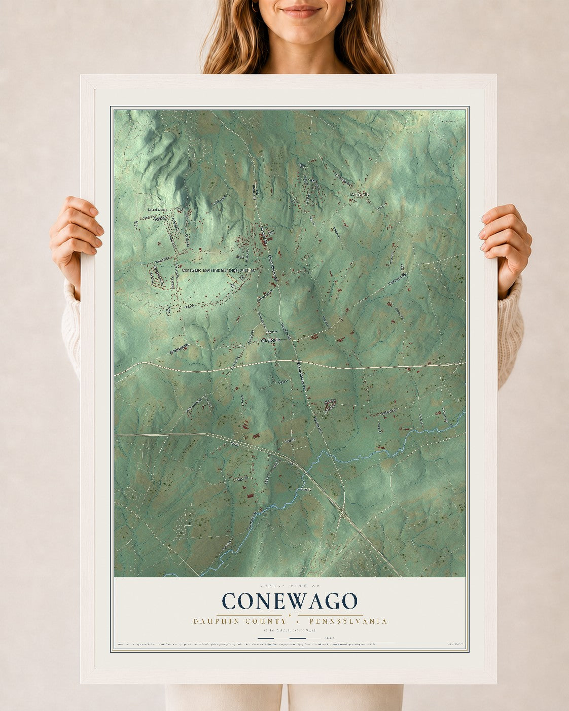 Map of Conewago, Dauphin County, Pennsylvania, 24 x 36 inch print in a white wood frame