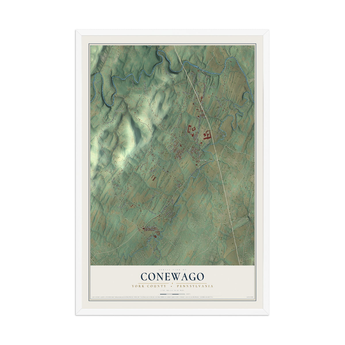 Map of Conewago, York County, Pennsylvania, 12 x 18 inch print in a white wood frame