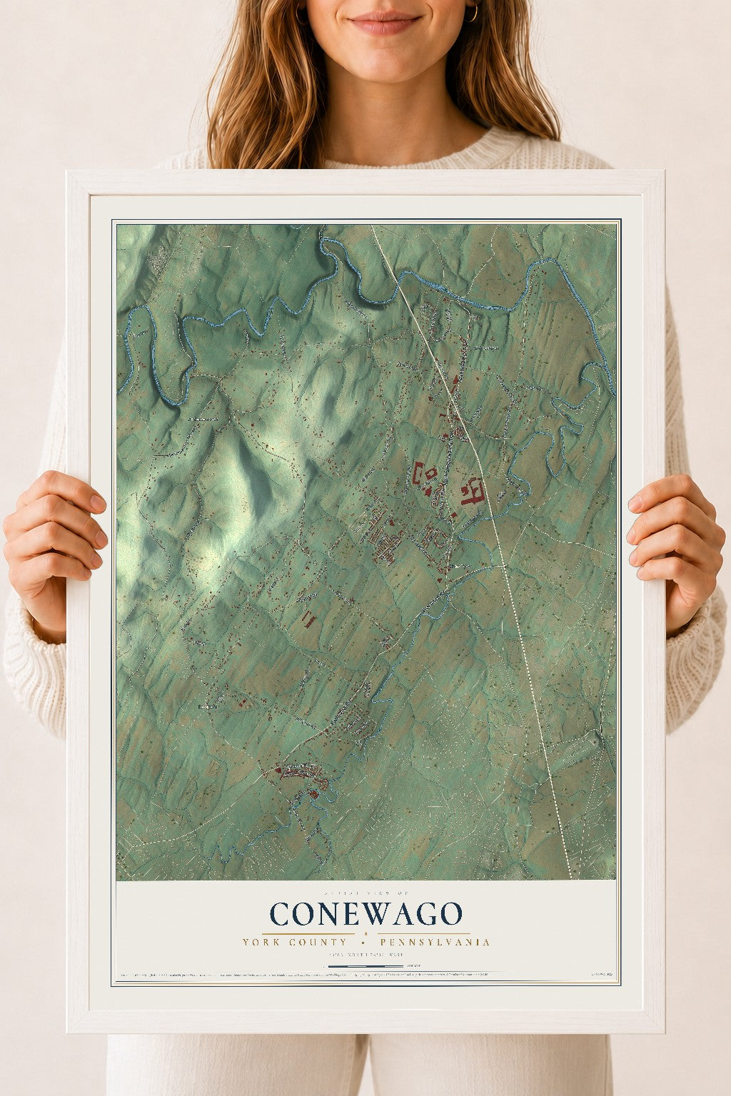 Map of Conewago, York County, Pennsylvania, 18 x 24 inch print in a white wood frame