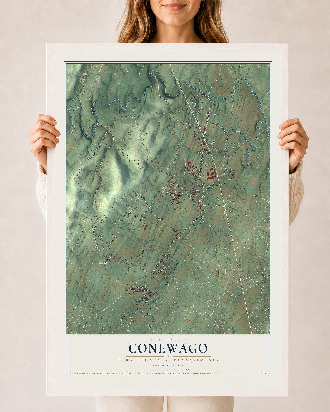 Map of Conewago, York County, Pennsylvania, 24 x 36 inch print in a white wood frame