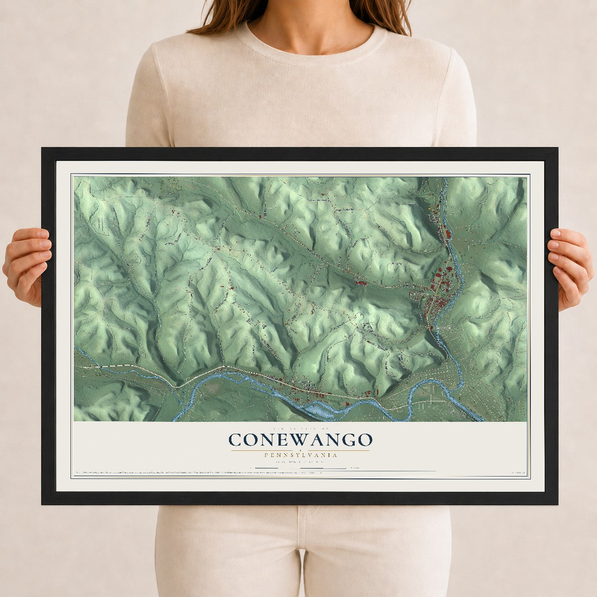 Map of Conewango, Pennsylvania, 12 x 18 inch print in a black wood frame