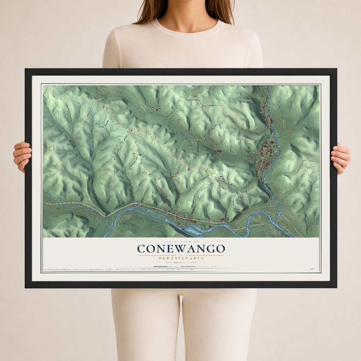 Map of Conewango, Pennsylvania, 24 x 36 inch print in a black wood frame