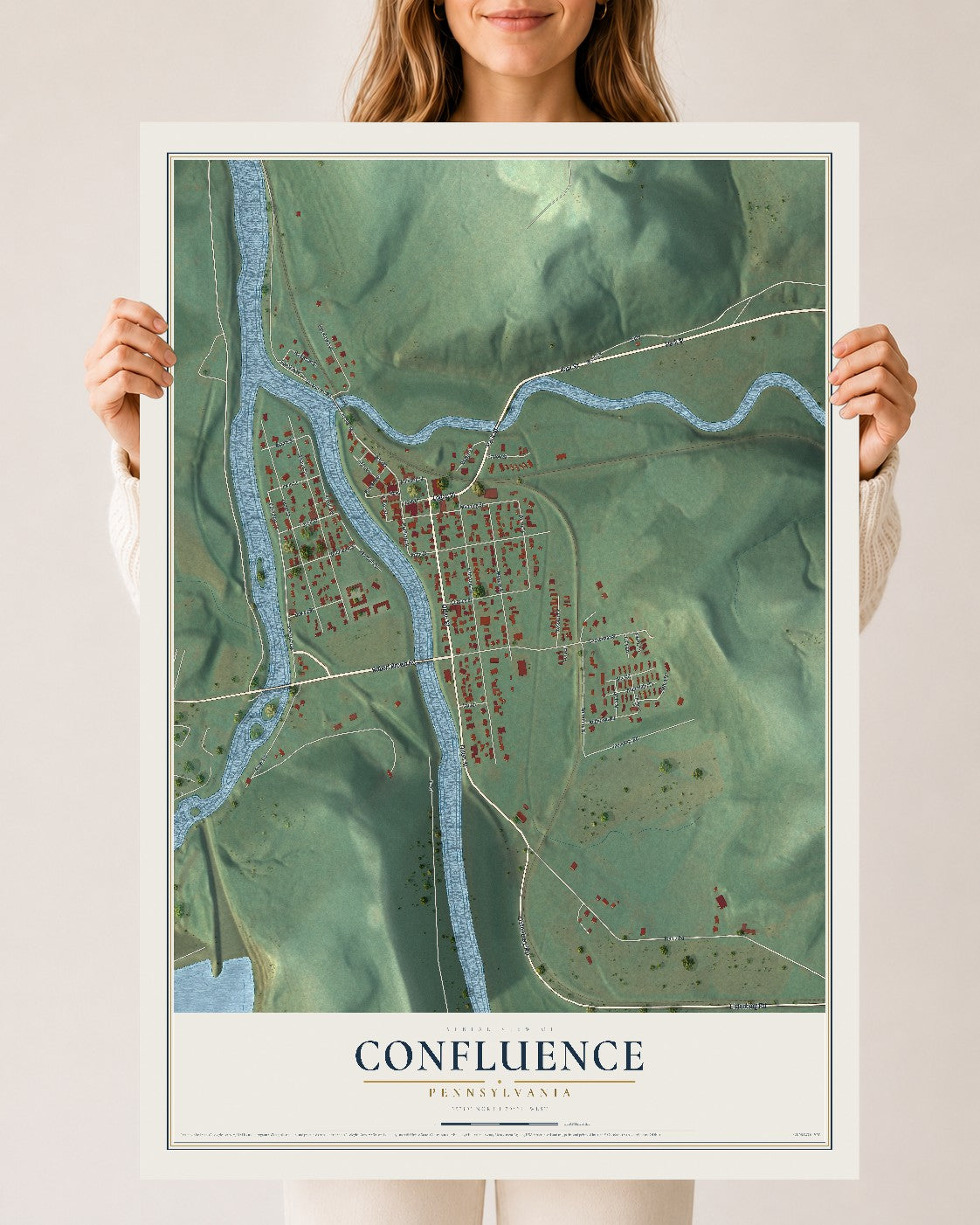 Map of Confluence, Pennsylvania, 24 x 36 inch unframed archival matte print
