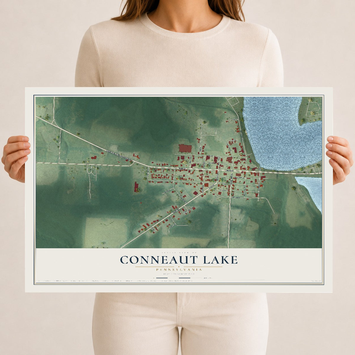 Map of Conneaut Lake, Pennsylvania, 12 x 18 inch unframed archival matte print