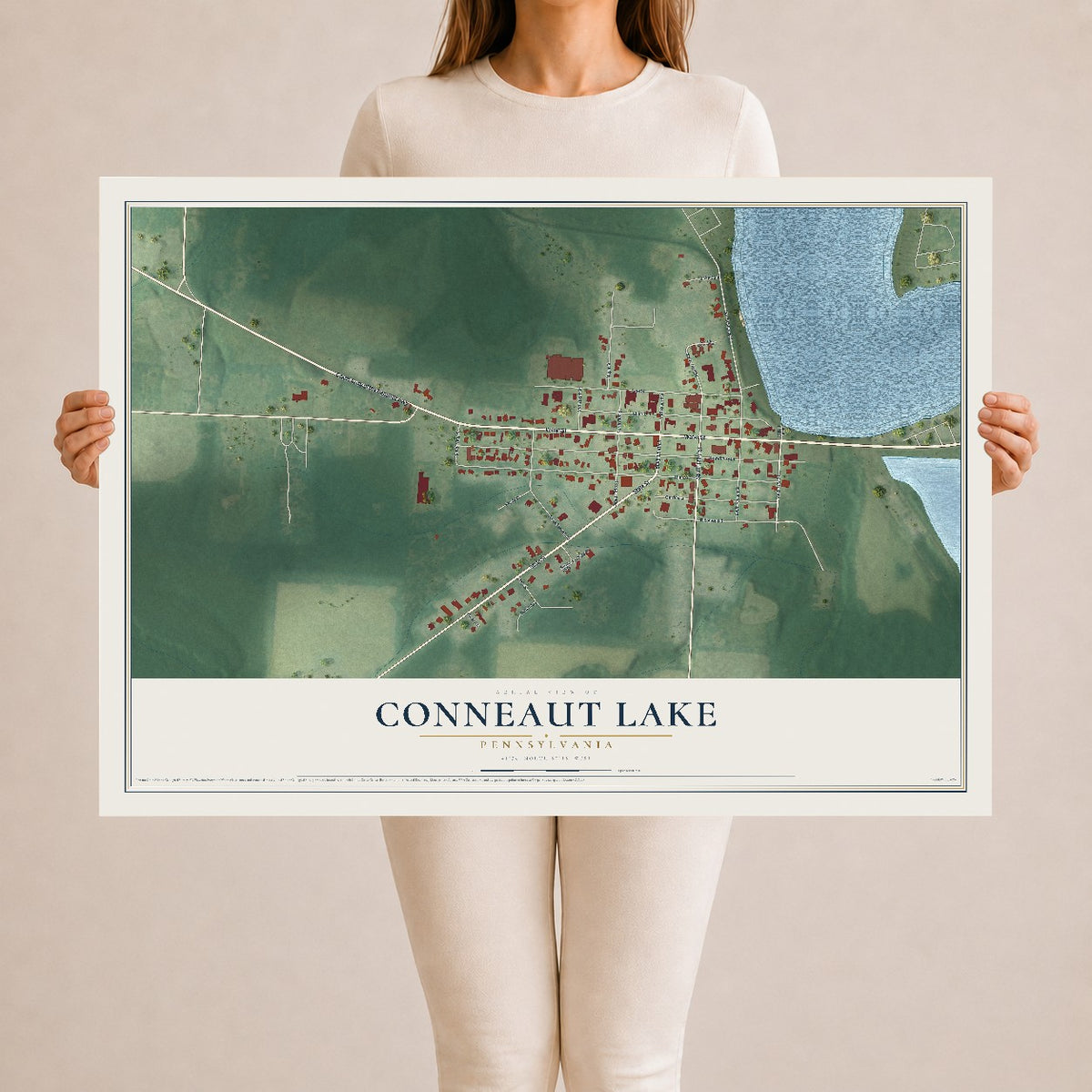 Map of Conneaut Lake, Pennsylvania, 24 x 36 inch unframed archival matte print