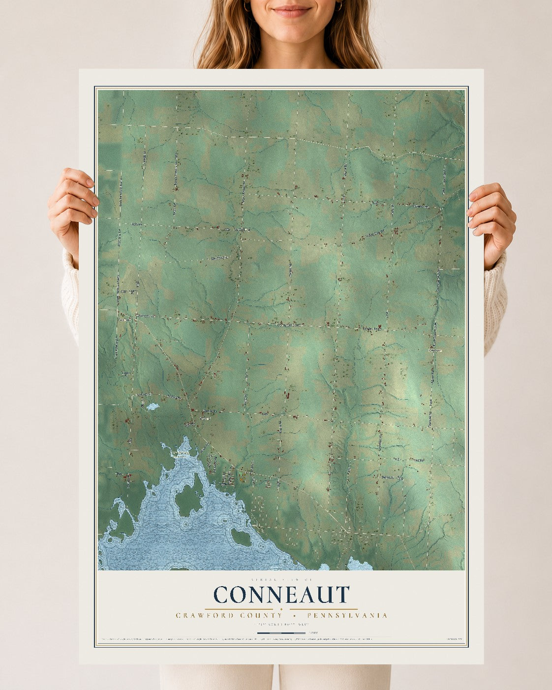 Map of Conneaut, Crawford County, Pennsylvania, 24 x 36 inch unframed archival matte print