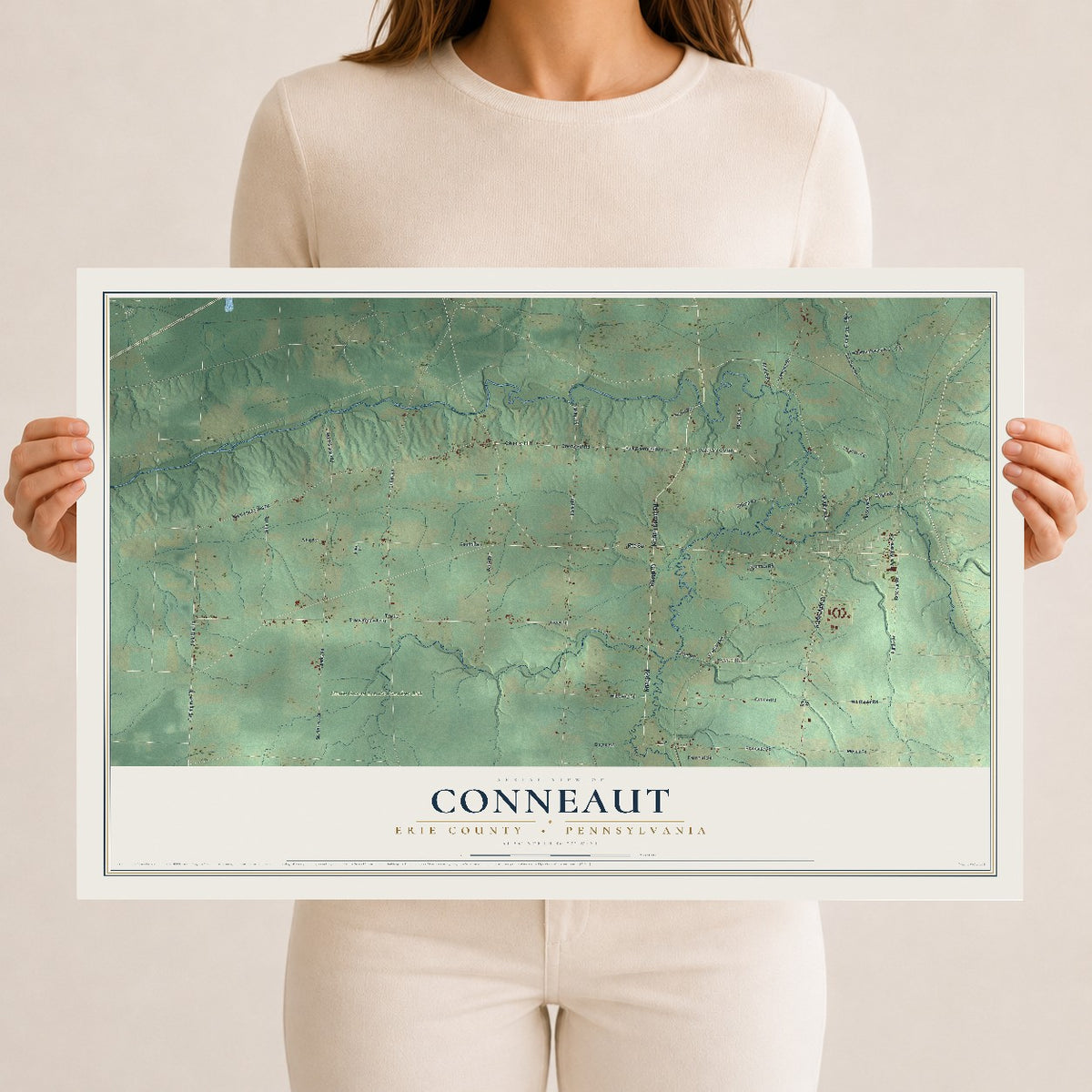 Map of Conneaut, Erie County, Pennsylvania, 12 x 18 inch unframed archival matte print