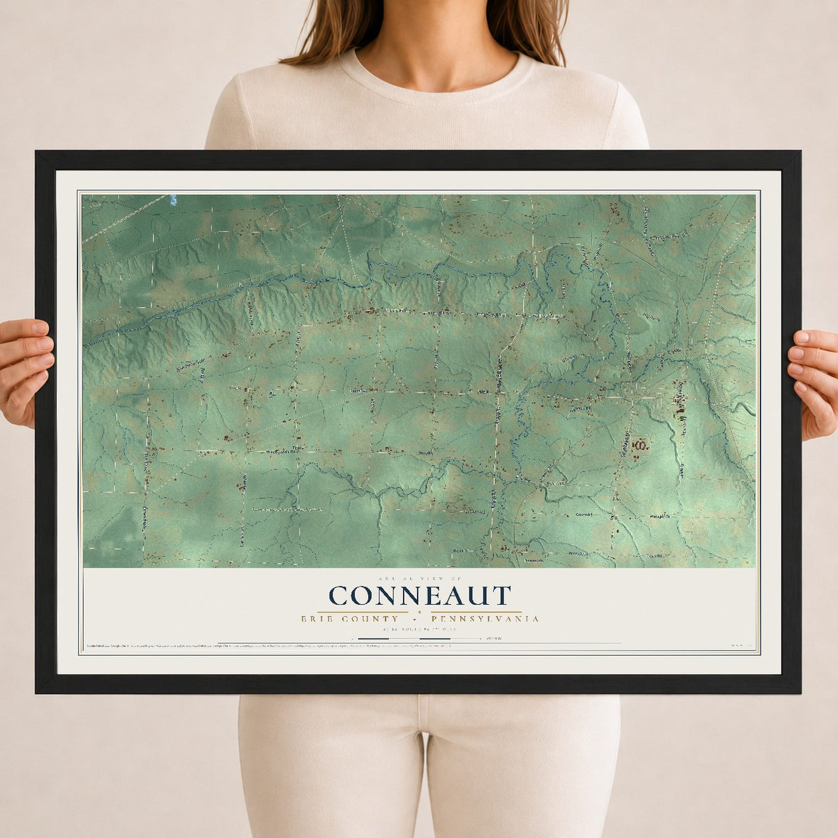 Map of Conneaut, Erie County, Pennsylvania, 18 x 24 inch print in a black wood frame