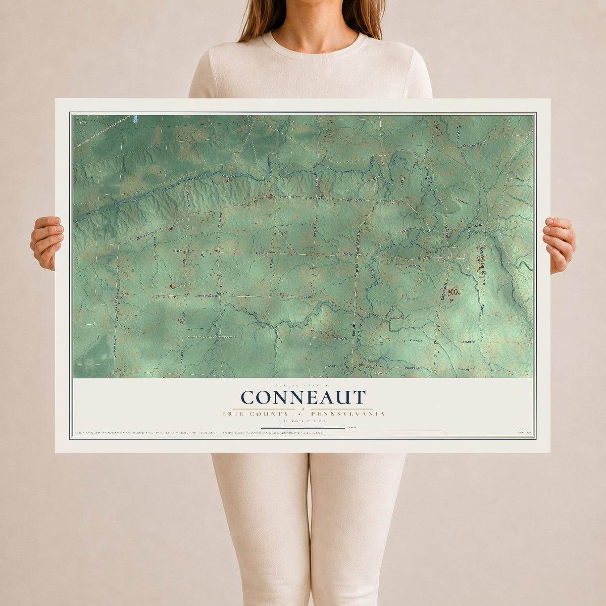 Map of Conneaut, Erie County, Pennsylvania, 24 x 36 inch unframed archival matte print