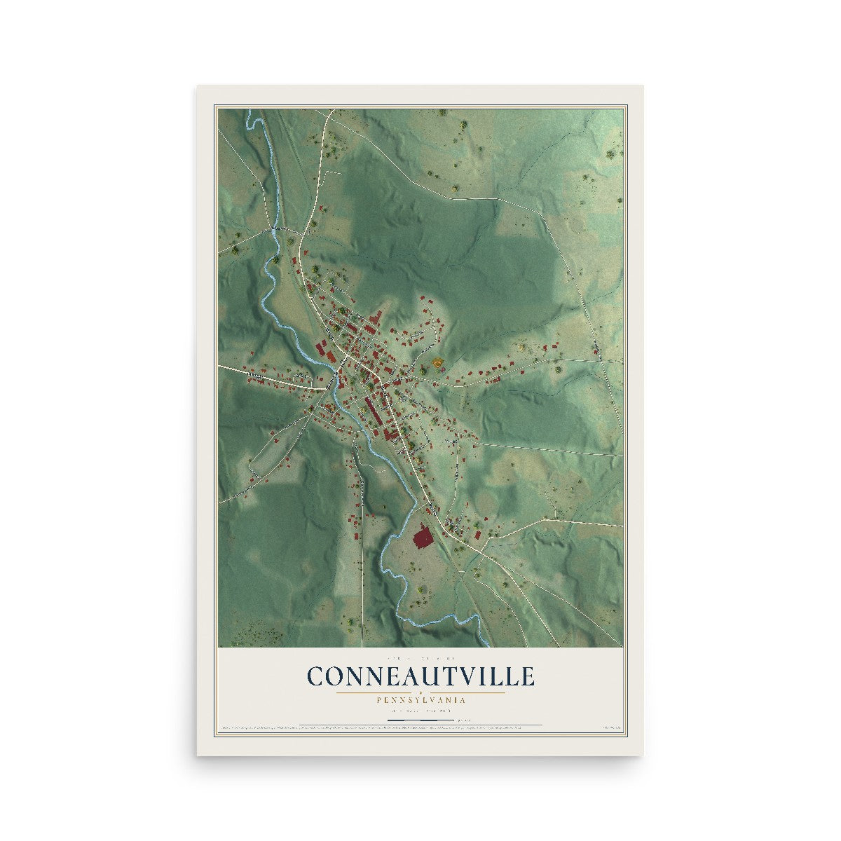 Map of Conneautville, Pennsylvania, 12 x 18 inch unframed archival matte print