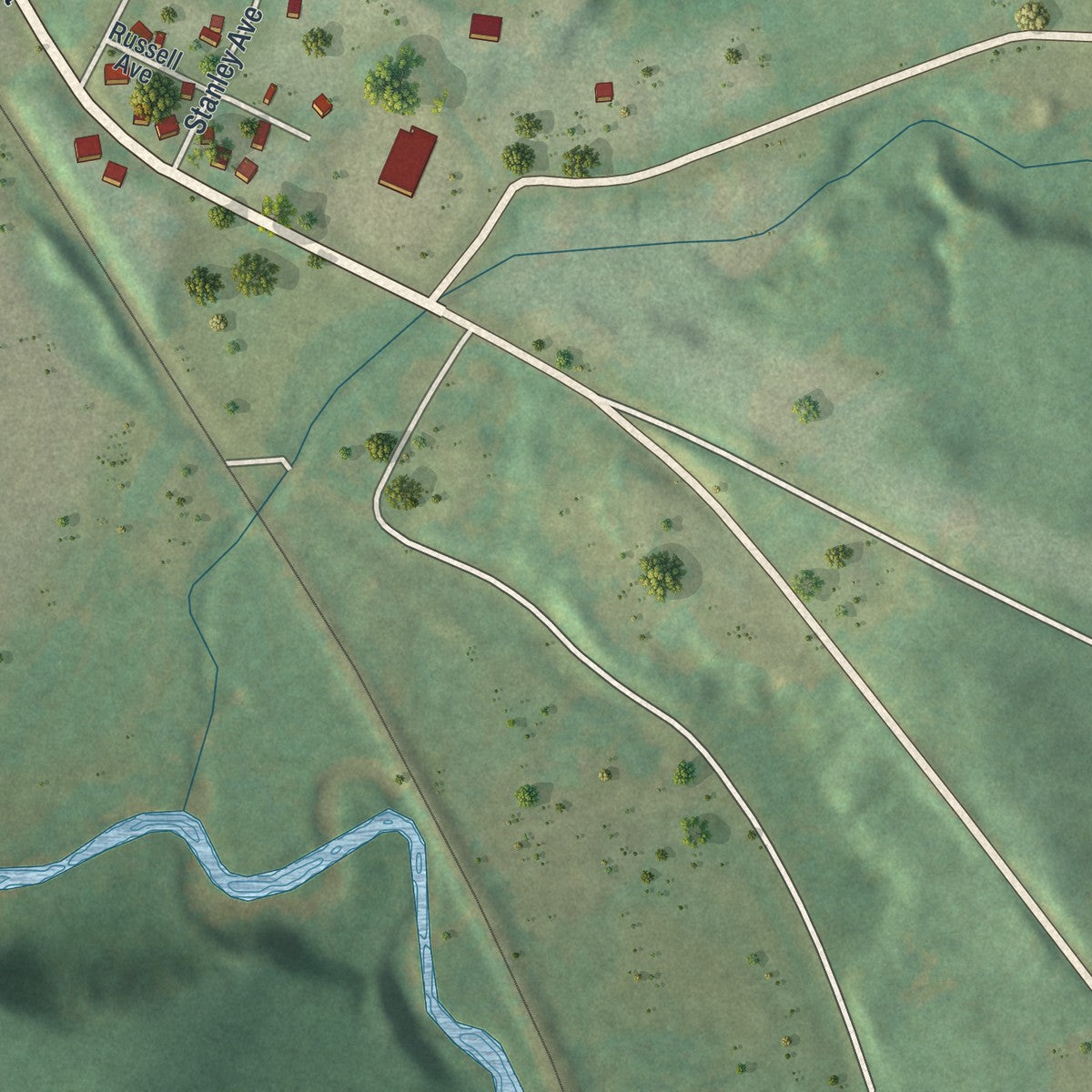 Second close-up of the map of Conneautville, Pennsylvania print showing more streets and buildings