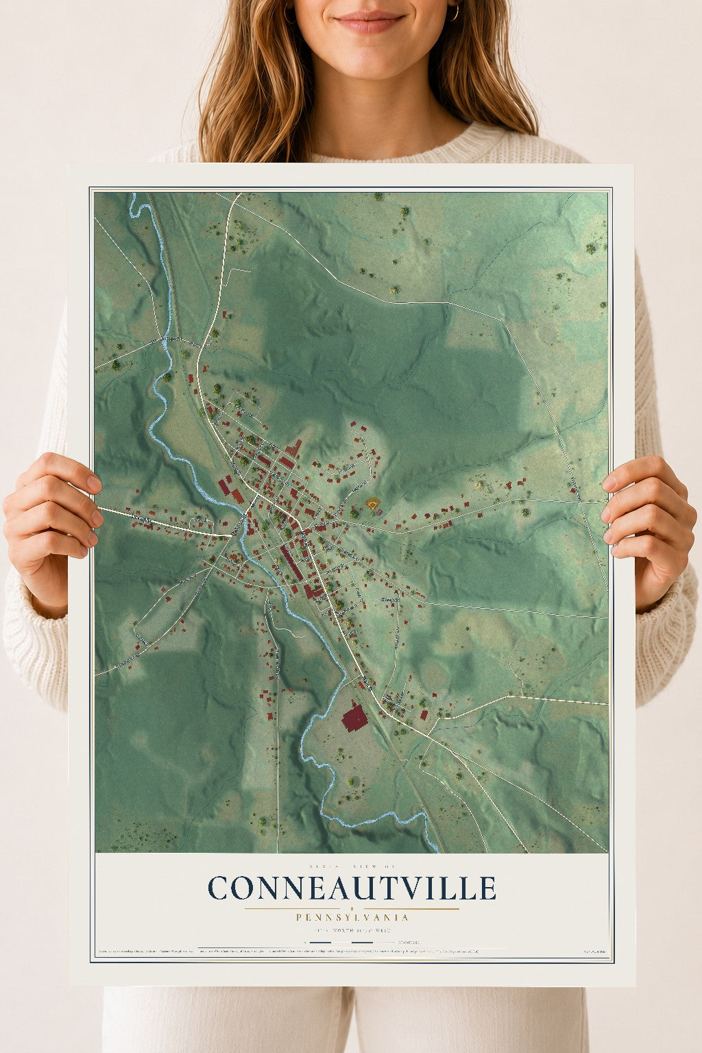 Map of Conneautville, Pennsylvania, 18 x 24 inch unframed archival matte print
