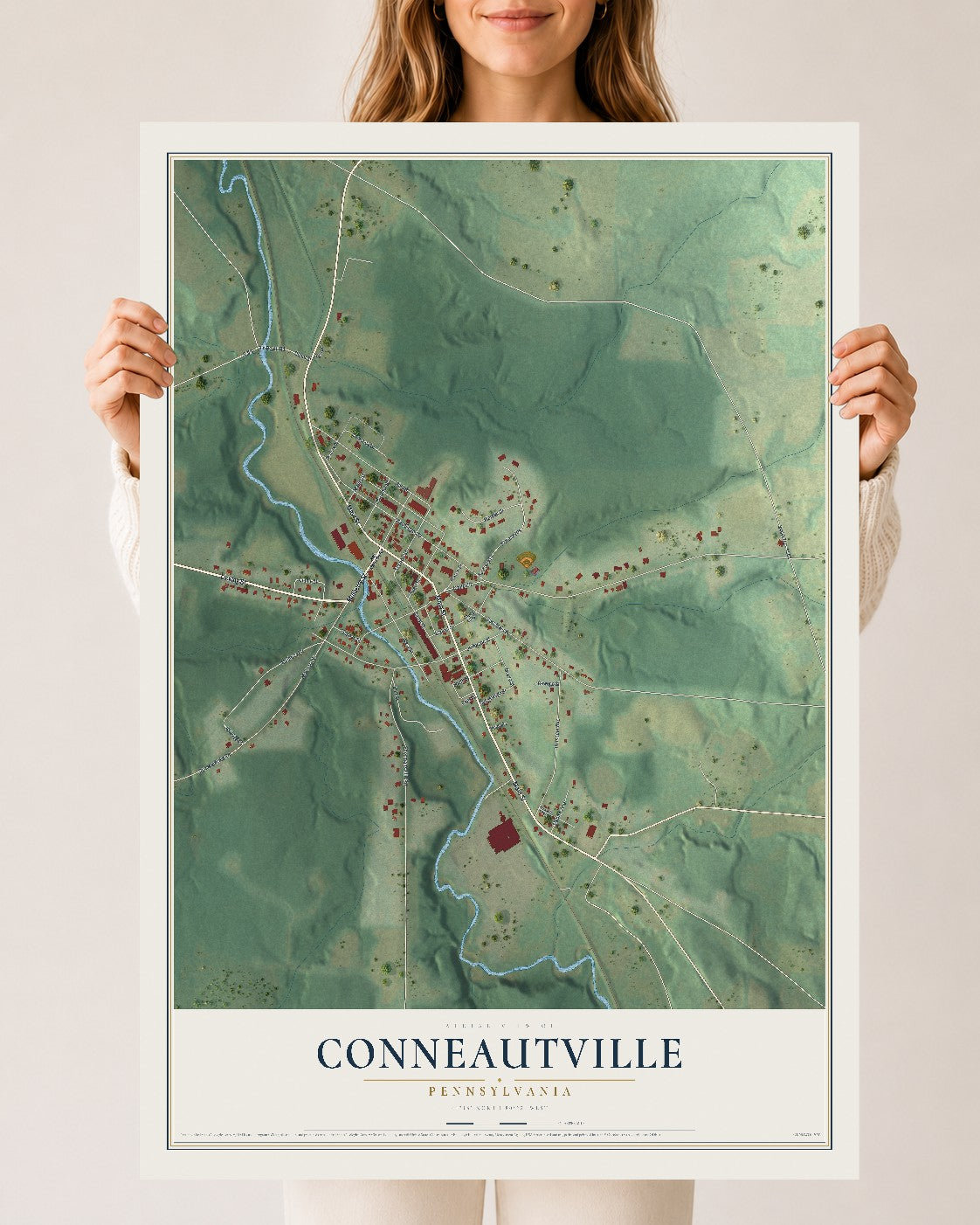 Map of Conneautville, Pennsylvania, 24 x 36 inch unframed archival matte print