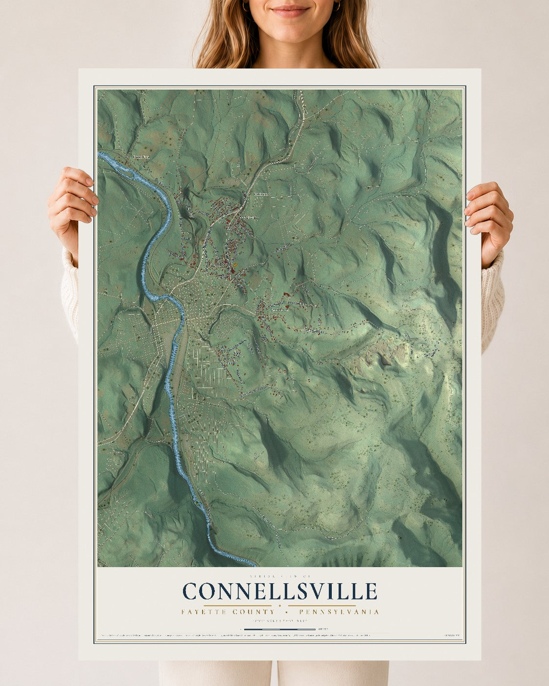 Map of Connellsville, Fayette County, Pennsylvania, 24 x 36 inch unframed archival matte print