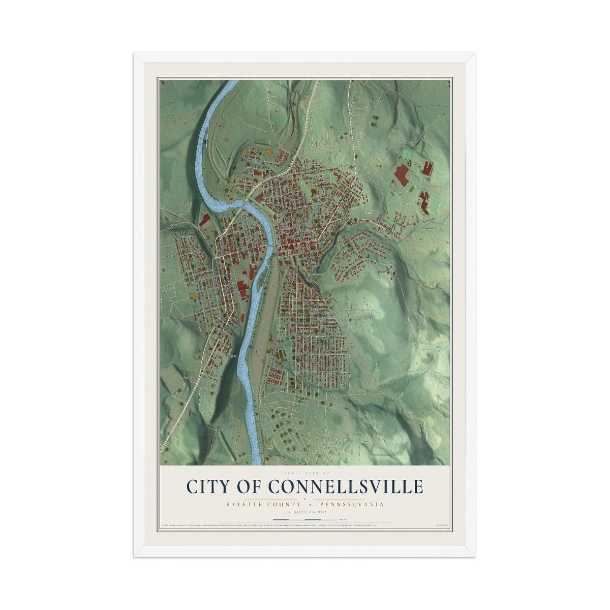 Map of the City of Connellsville, Fayette County, Pennsylvania, 12 x 18 inch print in a white wood frame