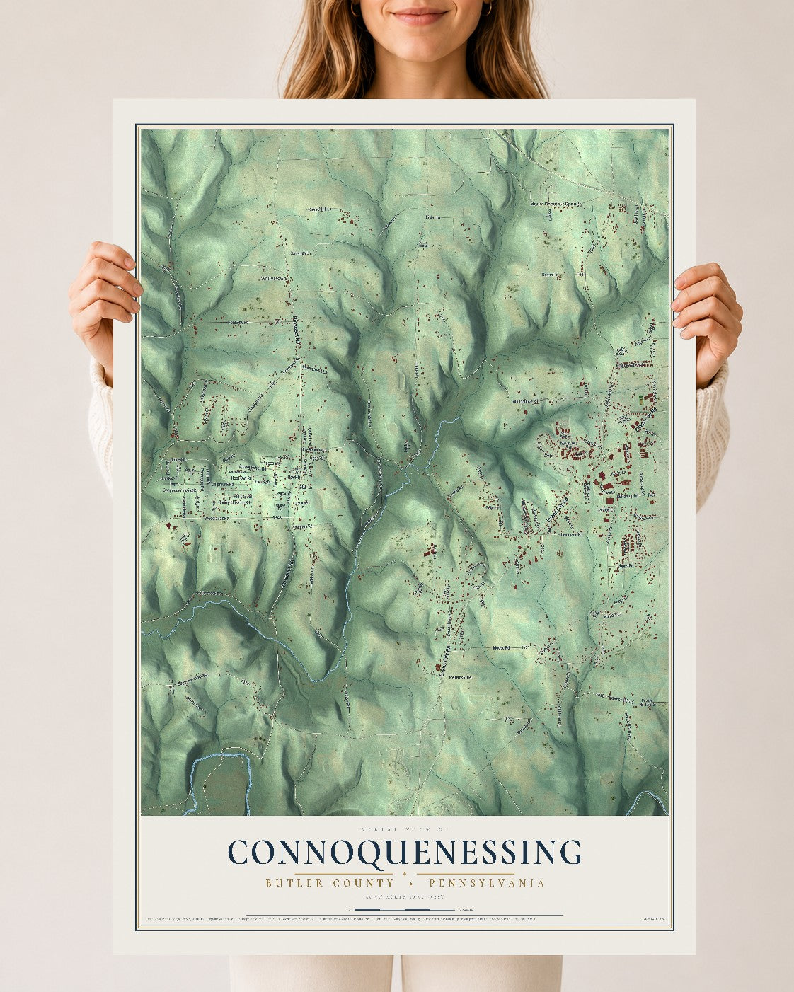Map of Connoquenessing, Butler County, Pennsylvania, 24 x 36 inch unframed archival matte print