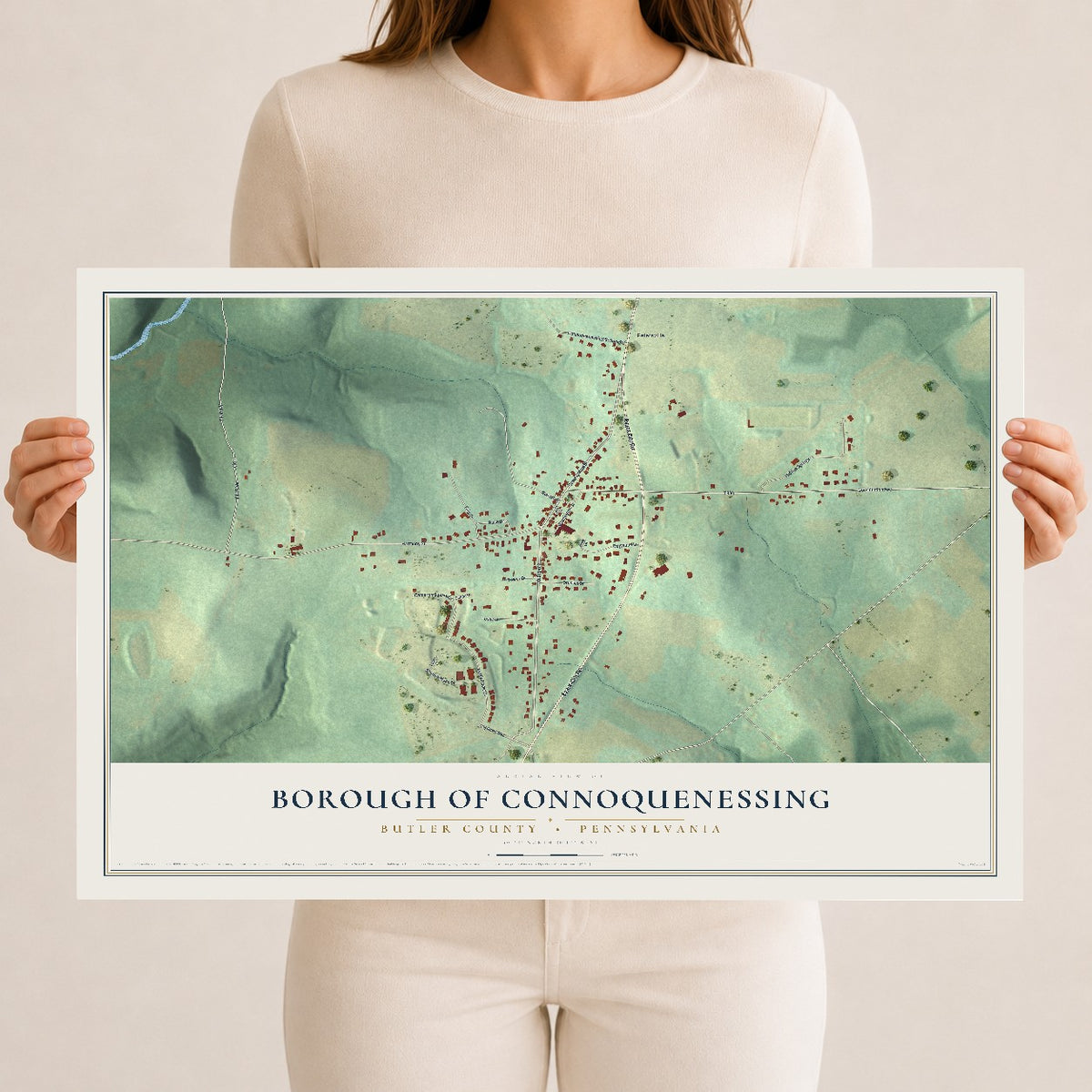 Map of the Borough of Connoquenessing, Butler County, Pennsylvania, 12 x 18 inch unframed archival matte print