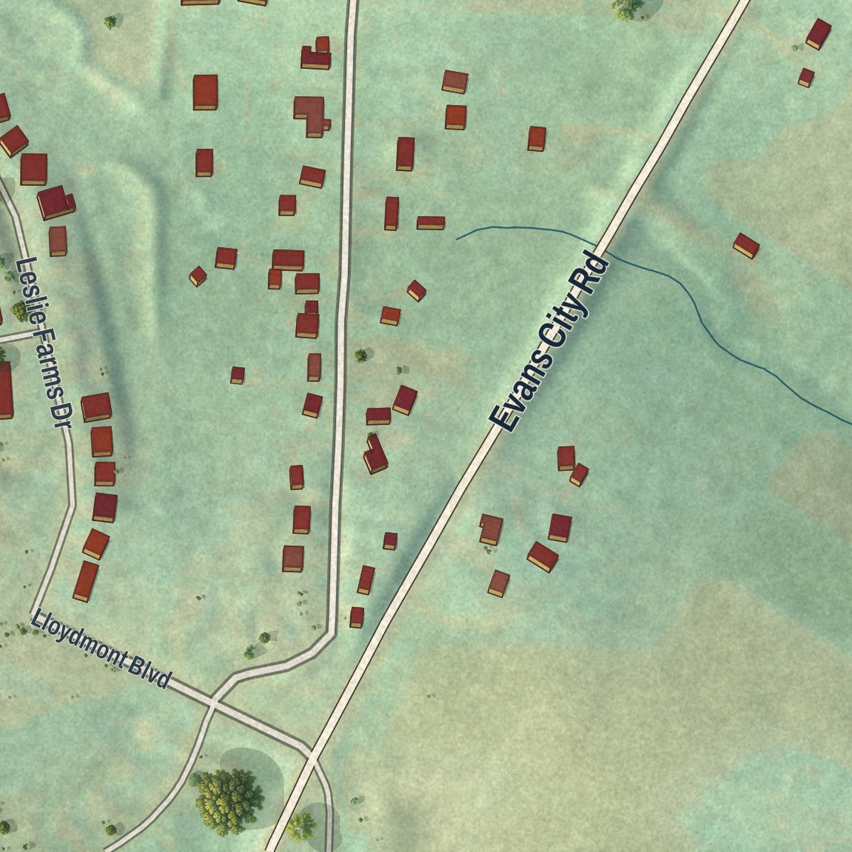 Second close-up of the map of the Borough of Connoquenessing, Butler County, Pennsylvania print showing more streets and buildings