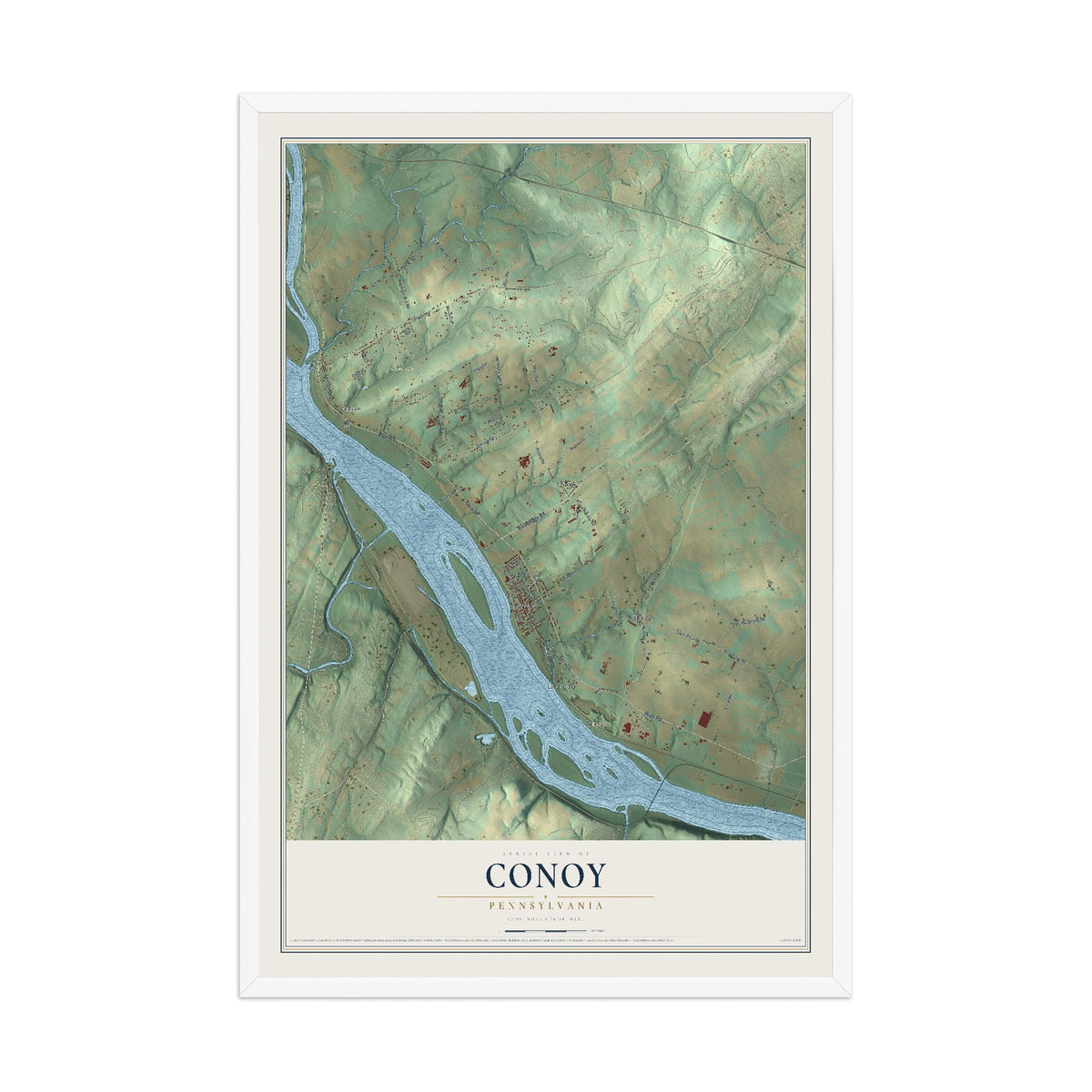 Map of Conoy, Pennsylvania, 12 x 18 inch print in a white wood frame