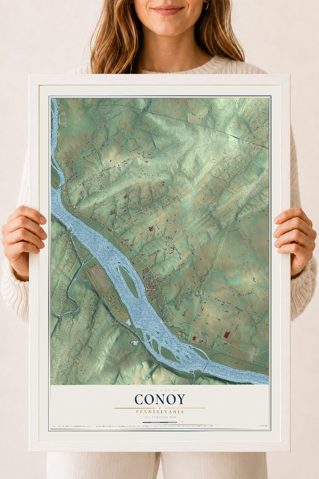 Map of Conoy, Pennsylvania, 18 x 24 inch print in a white wood frame