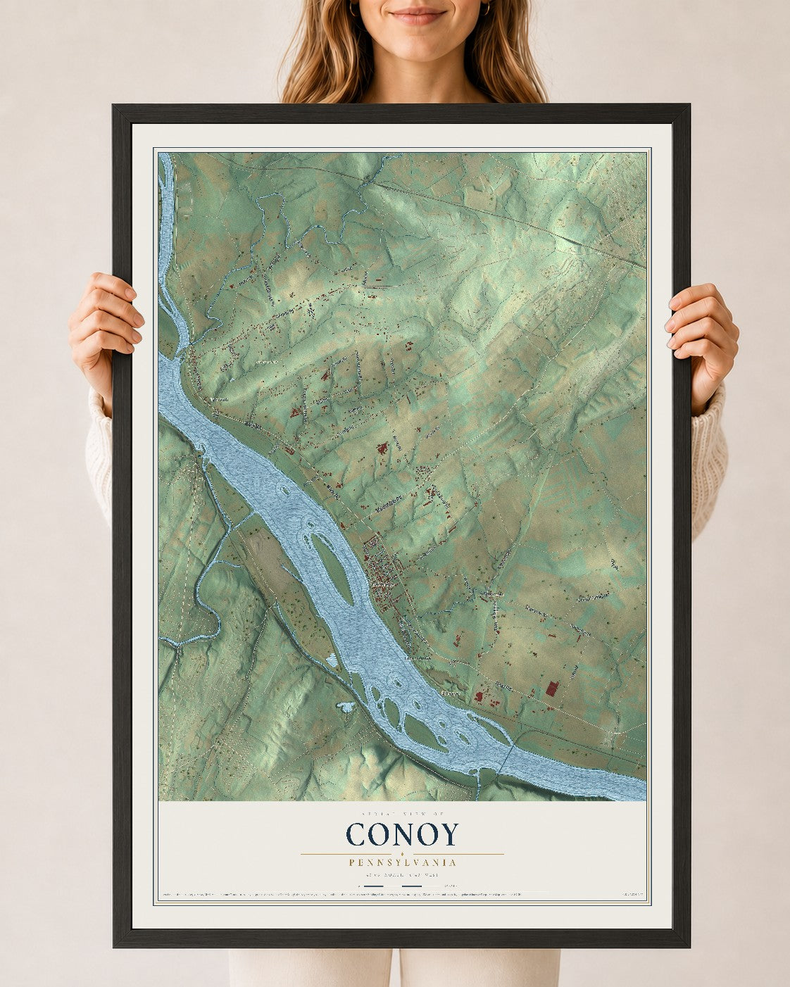 Map of Conoy, Pennsylvania, 24 x 36 inch print in a black wood frame