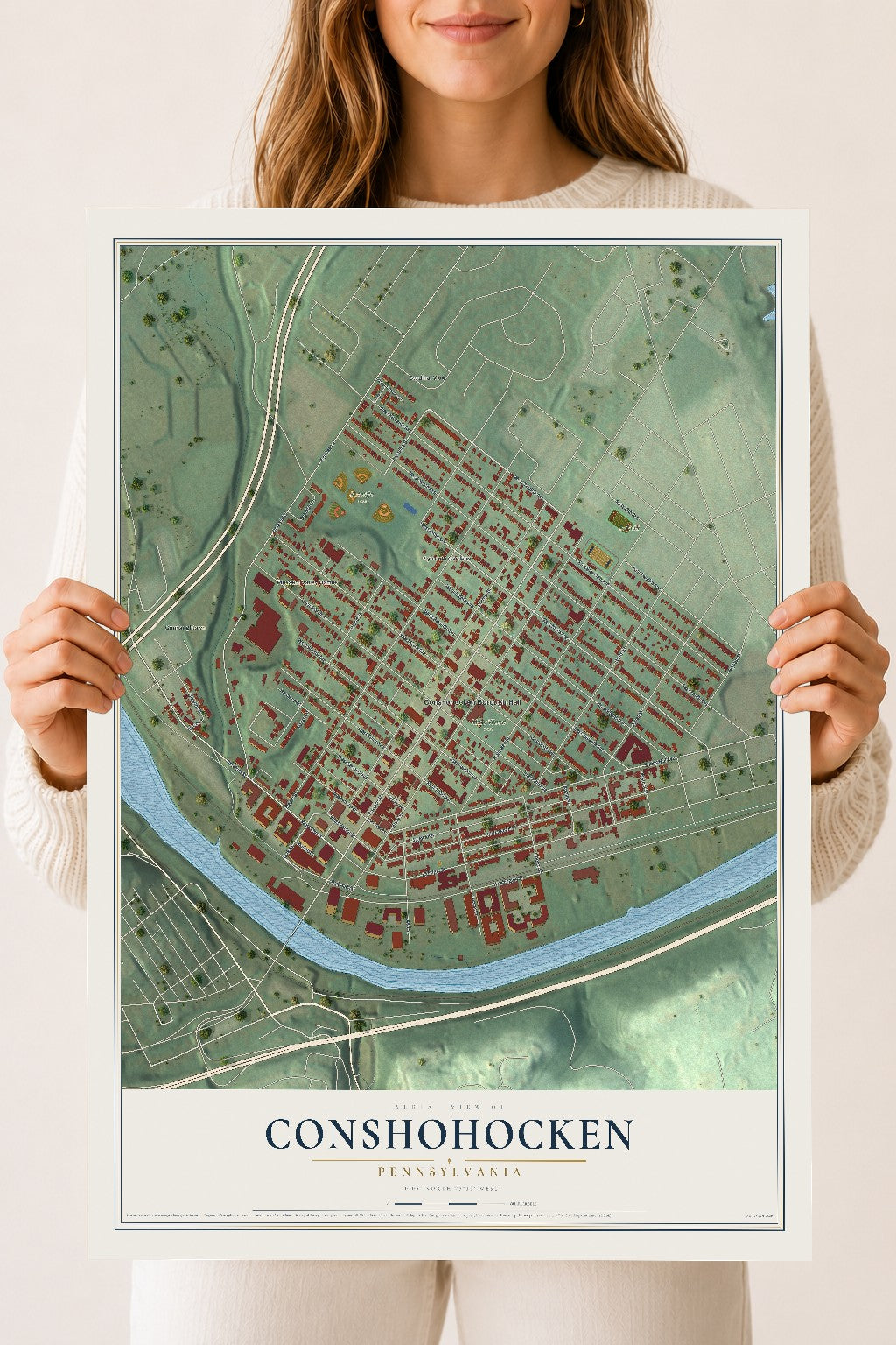 Map of Conshohocken, Pennsylvania, 18 x 24 inch unframed archival matte print