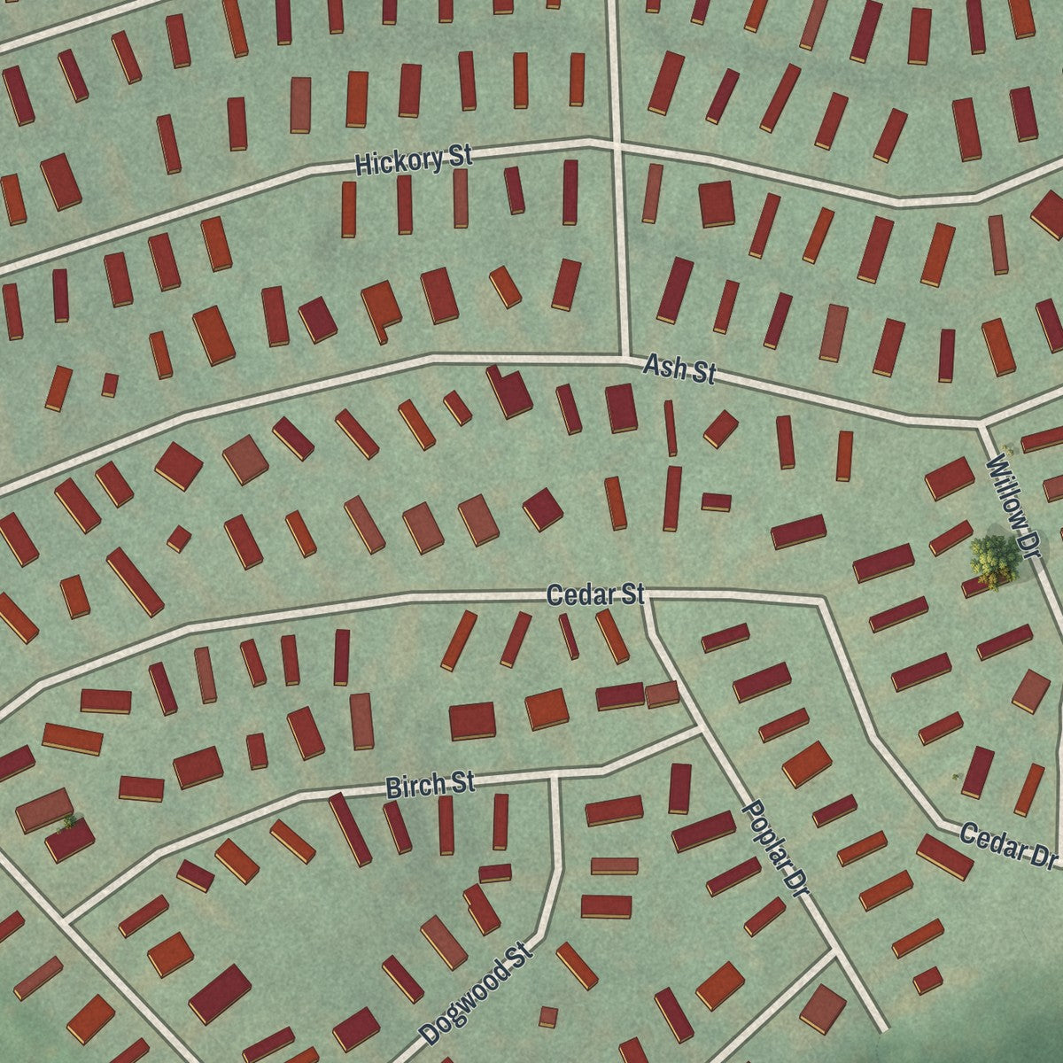 Close-up of the map of Continental Courts, Pennsylvania print showing street and building detail