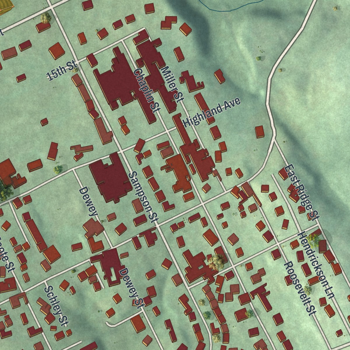 Second close-up of the map of Conway, Pennsylvania print showing more streets and buildings