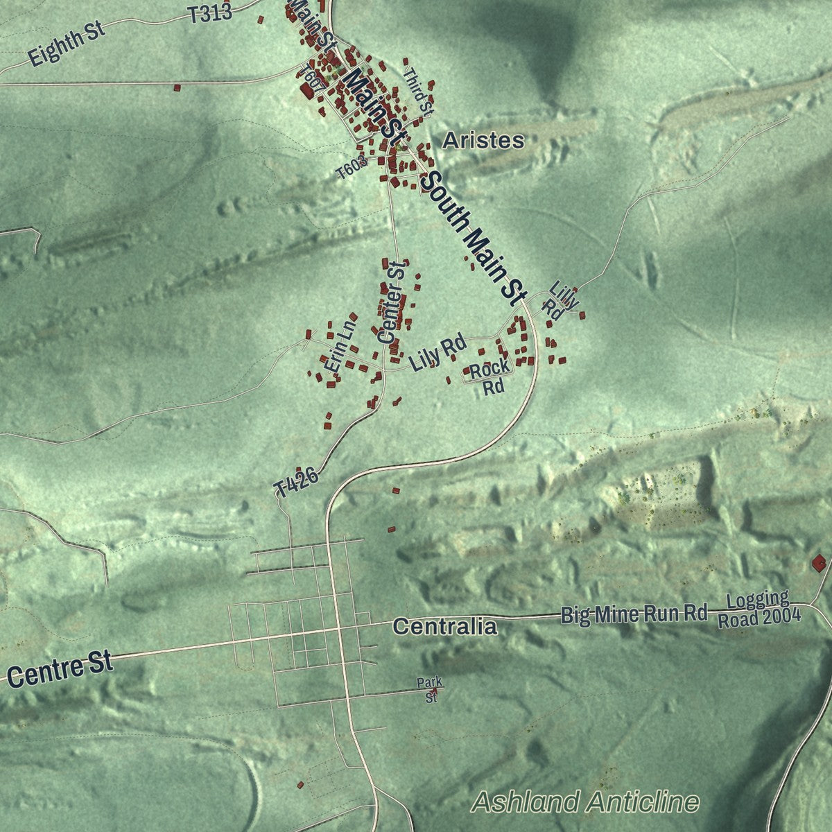 Close-up of the map of Conyngham, Columbia County, Pennsylvania print showing street and building detail