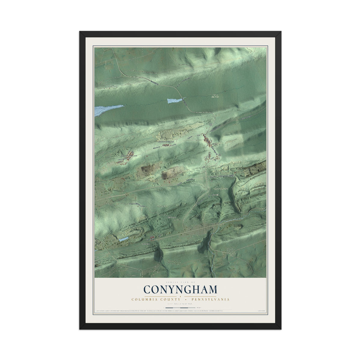 Map of Conyngham, Columbia County, Pennsylvania, 12 x 18 inch print in a black wood frame