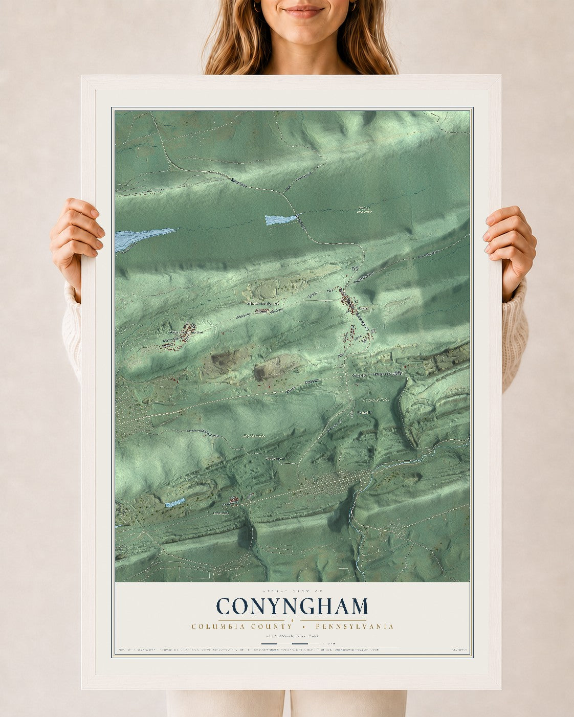 Map of Conyngham, Columbia County, Pennsylvania, 24 x 36 inch print in a white wood frame