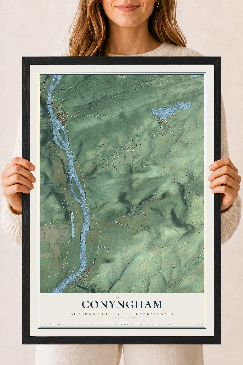 Map of Conyngham, Luzerne County, Pennsylvania, 18 x 24 inch print in a black wood frame