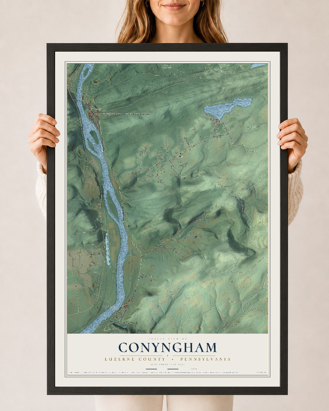 Map of Conyngham, Luzerne County, Pennsylvania, 24 x 36 inch print in a black wood frame