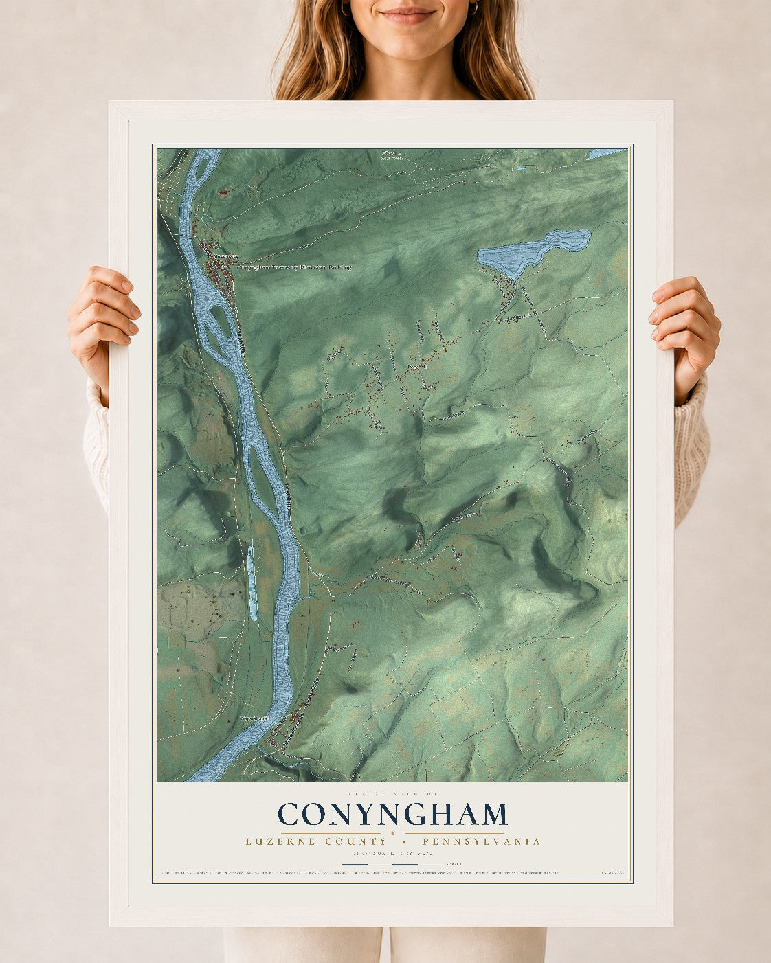 Map of Conyngham, Luzerne County, Pennsylvania, 24 x 36 inch print in a white wood frame