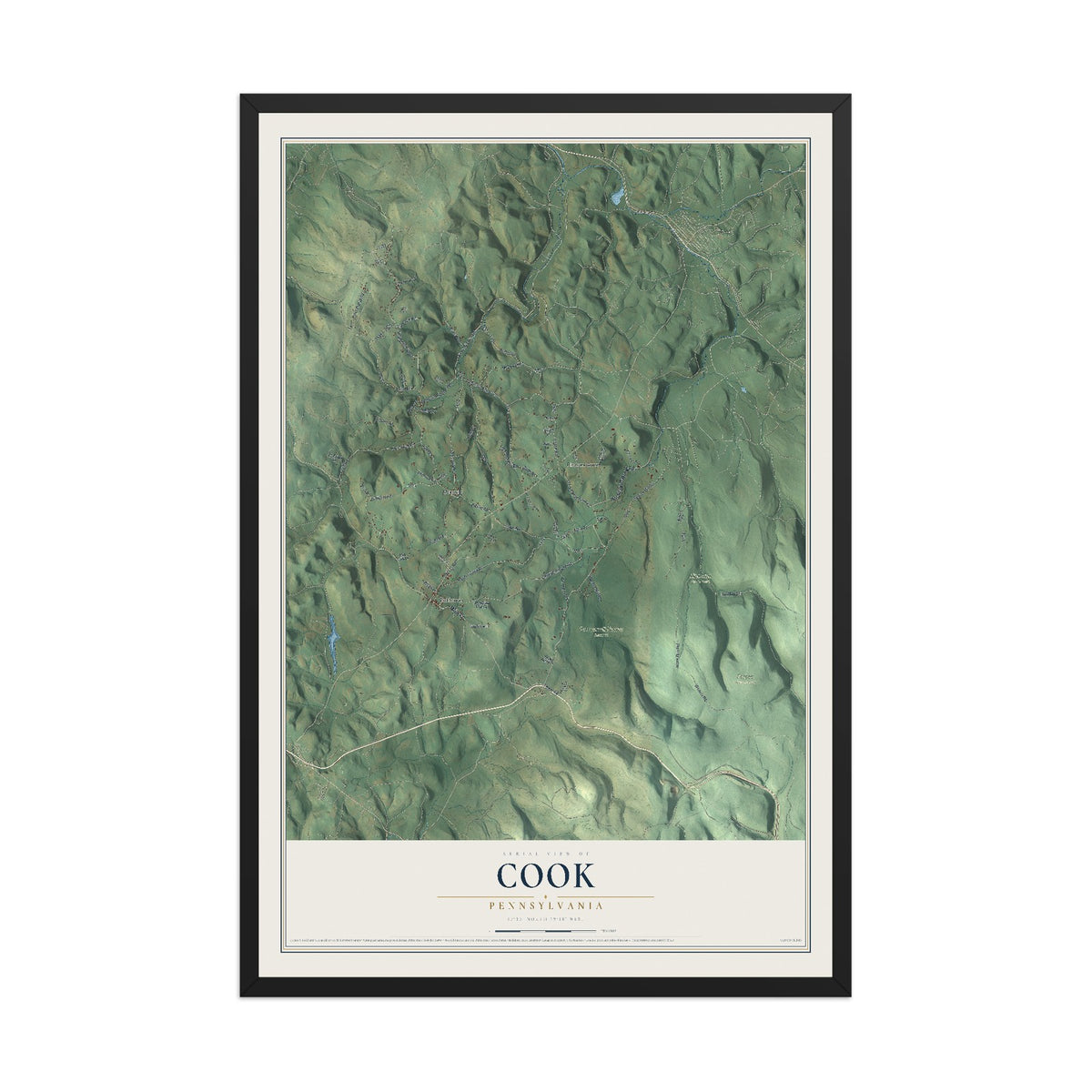 Map of Cook, Pennsylvania, 12 x 18 inch print in a black wood frame