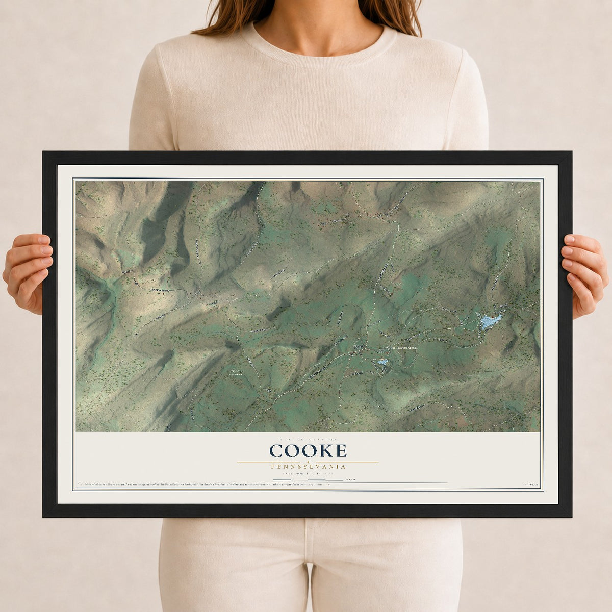 Map of Cooke, Pennsylvania, 12 x 18 inch print in a black wood frame