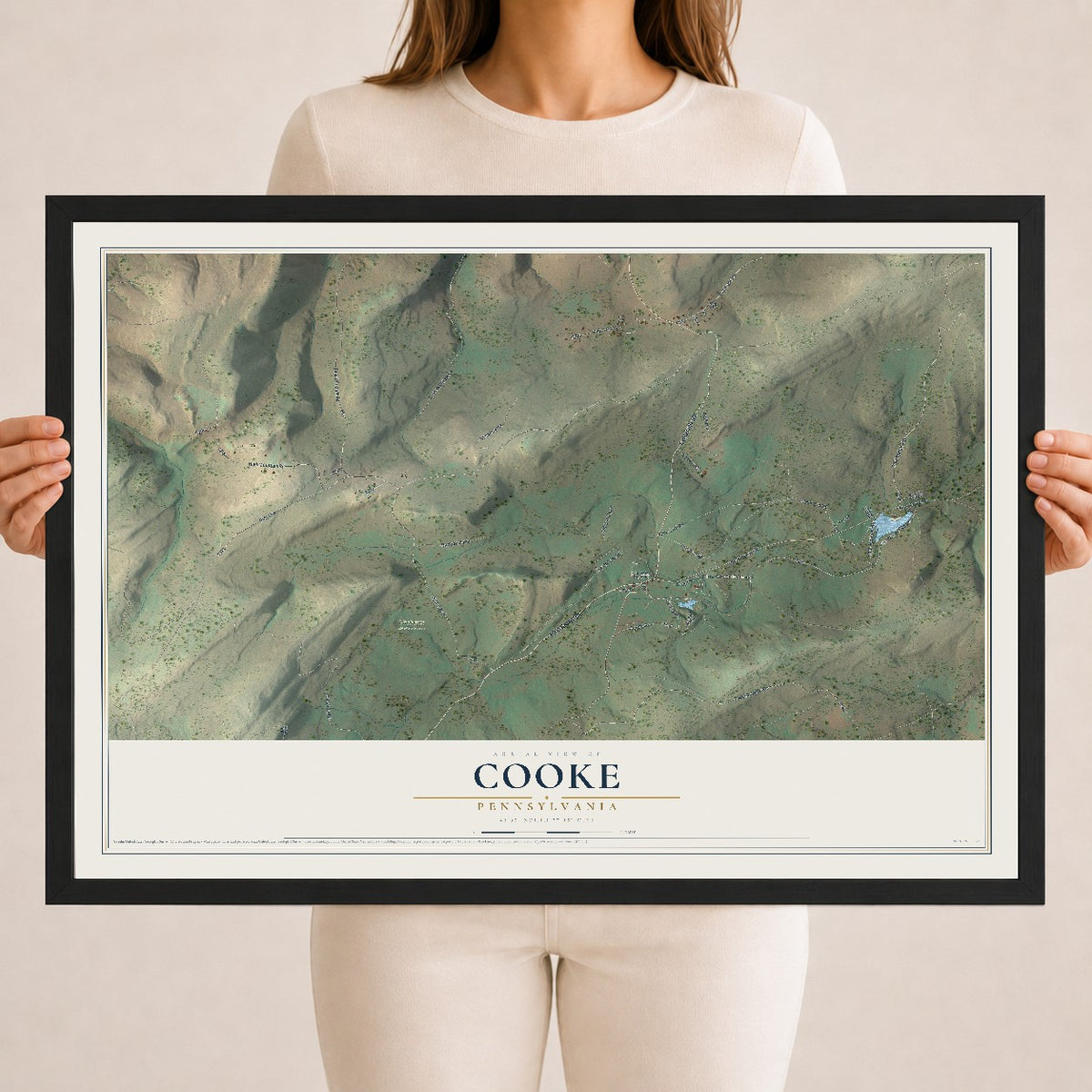 Map of Cooke, Pennsylvania, 18 x 24 inch print in a black wood frame