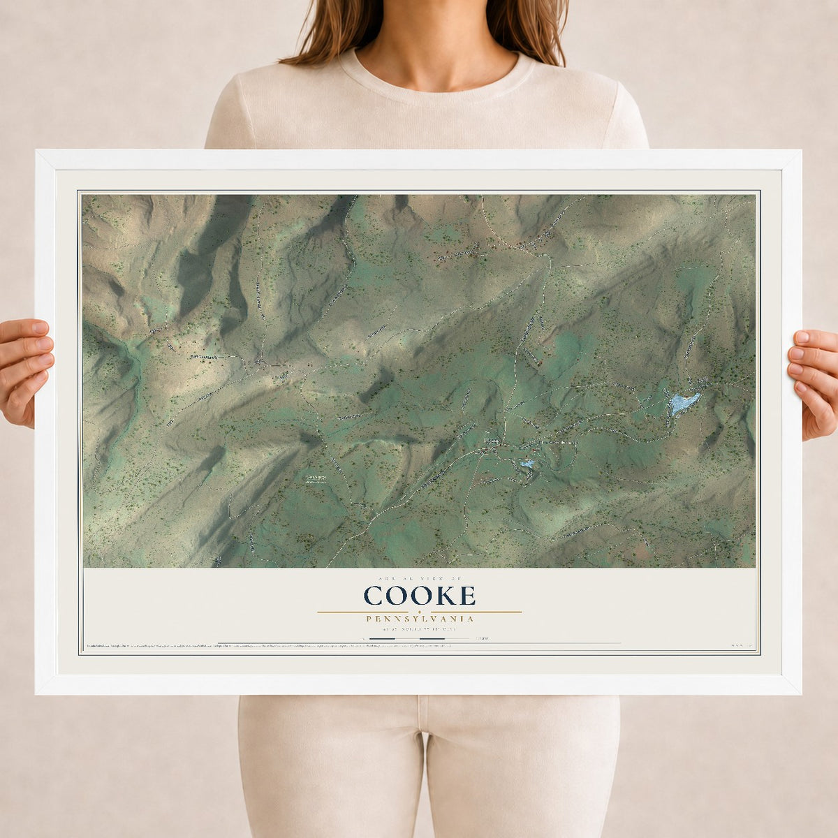 Map of Cooke, Pennsylvania, 18 x 24 inch print in a white wood frame
