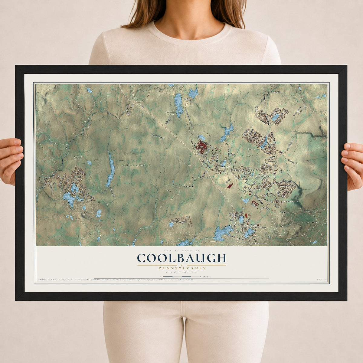 Map of Coolbaugh, Pennsylvania, 18 x 24 inch print in a black wood frame