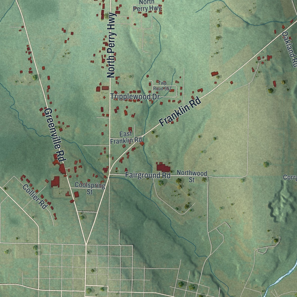 Second close-up of the map of Coolspring, Pennsylvania print showing more streets and buildings
