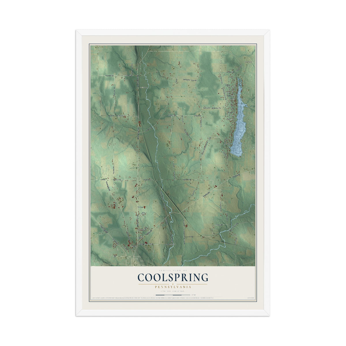 Map of Coolspring, Pennsylvania, 12 x 18 inch print in a white wood frame