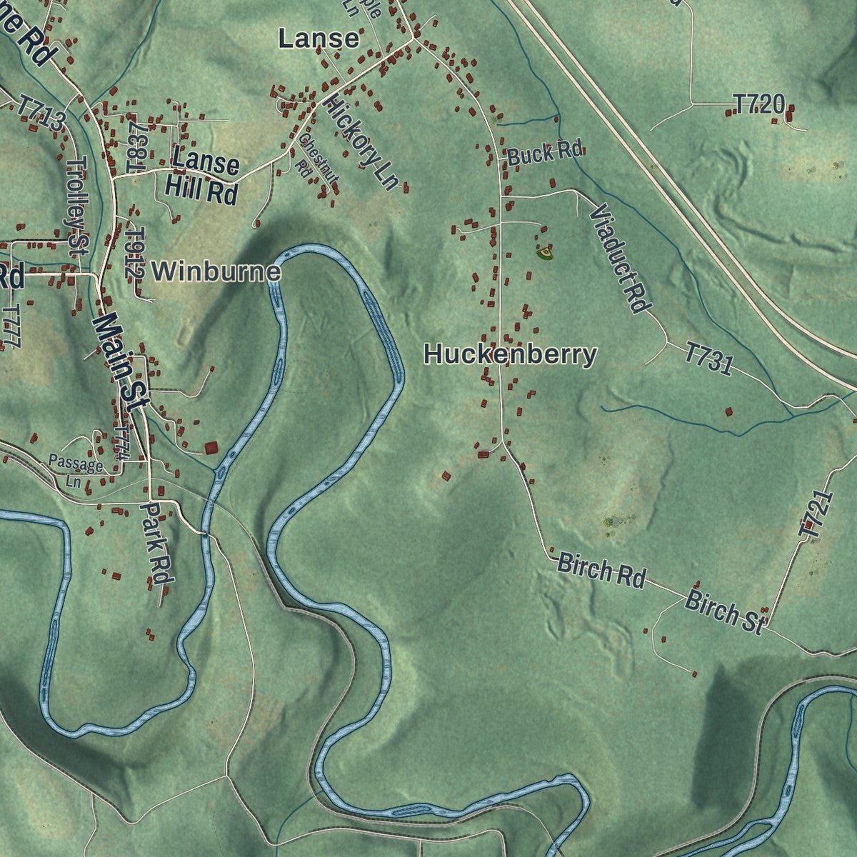 Second close-up of the map of Cooper, Clearfield County, Pennsylvania print showing more streets and buildings