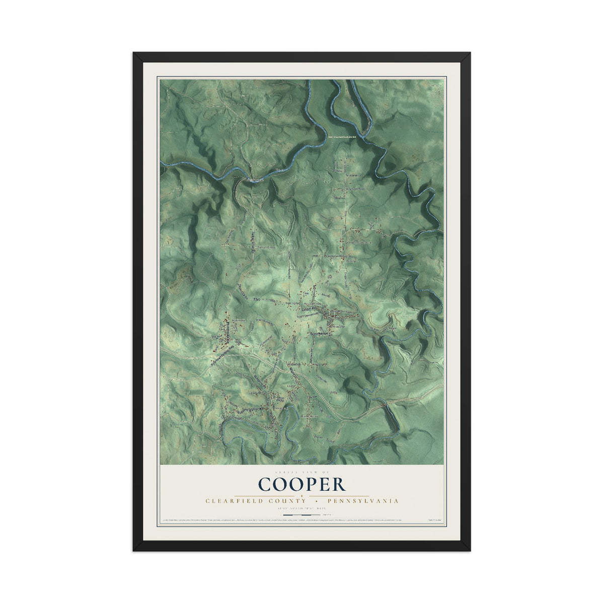 Map of Cooper, Clearfield County, Pennsylvania, 12 x 18 inch print in a black wood frame