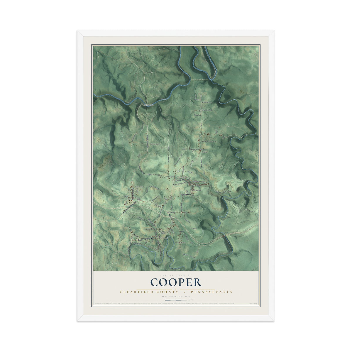 Map of Cooper, Clearfield County, Pennsylvania, 12 x 18 inch print in a white wood frame