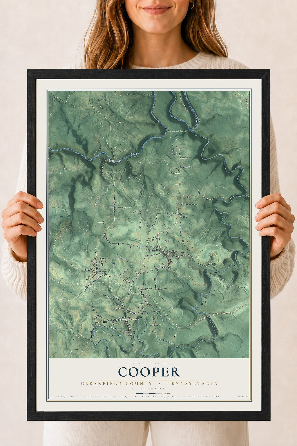 Map of Cooper, Clearfield County, Pennsylvania, 18 x 24 inch print in a black wood frame