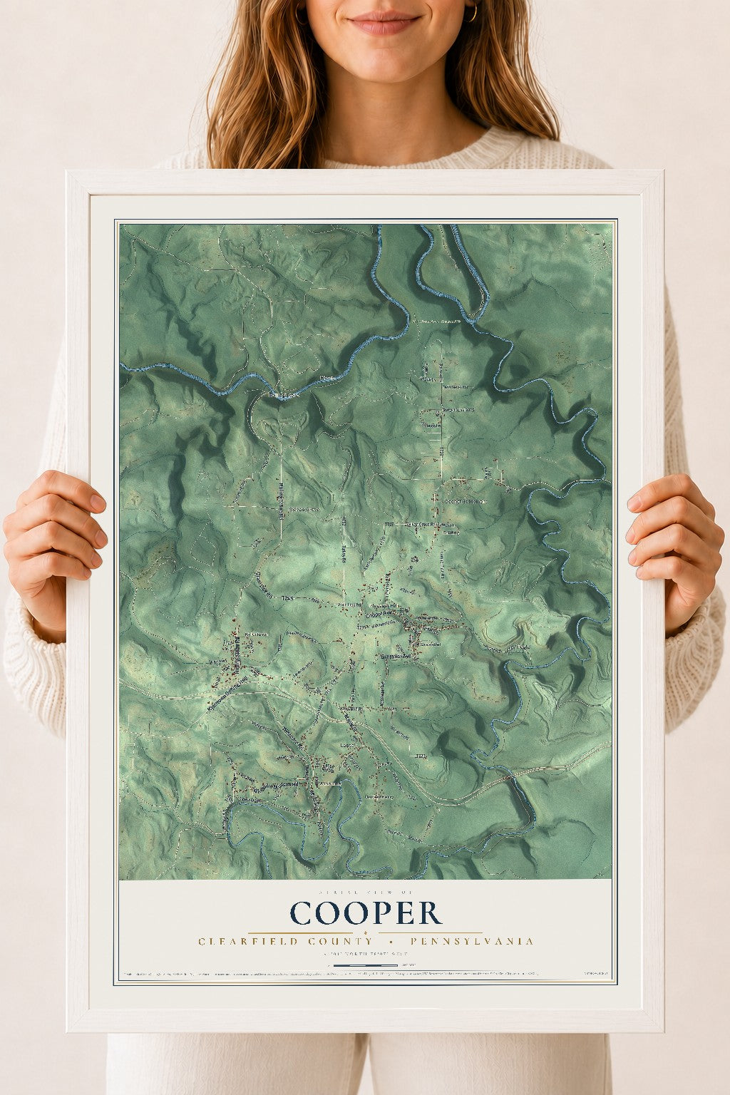 Map of Cooper, Clearfield County, Pennsylvania, 18 x 24 inch print in a white wood frame