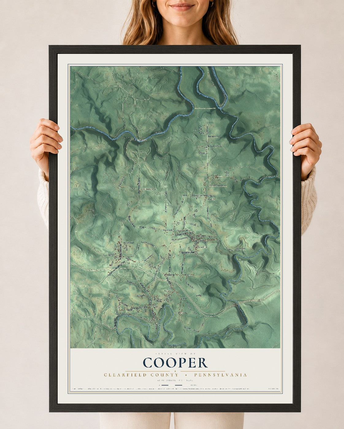 Map of Cooper, Clearfield County, Pennsylvania, 24 x 36 inch print in a black wood frame